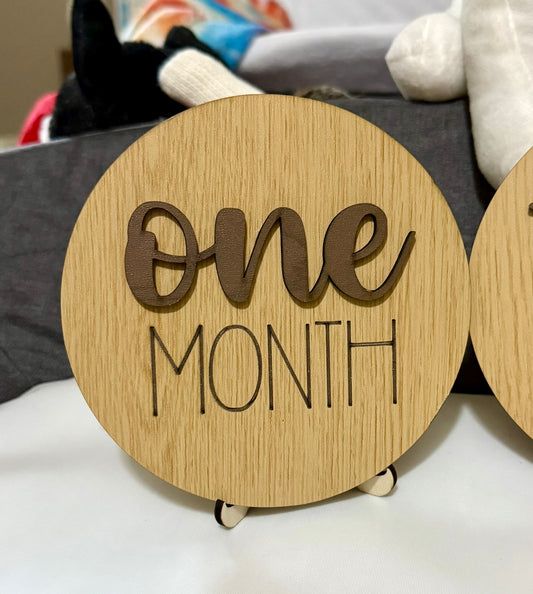 Baby Milestone Markers – 3D Wooden Keepsake Set (1-11 Months + 1 Year)