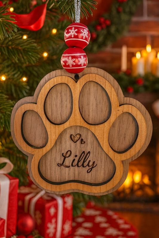 Customized Paw Print Ornament – Laser Engraved Holiday Keepsake
