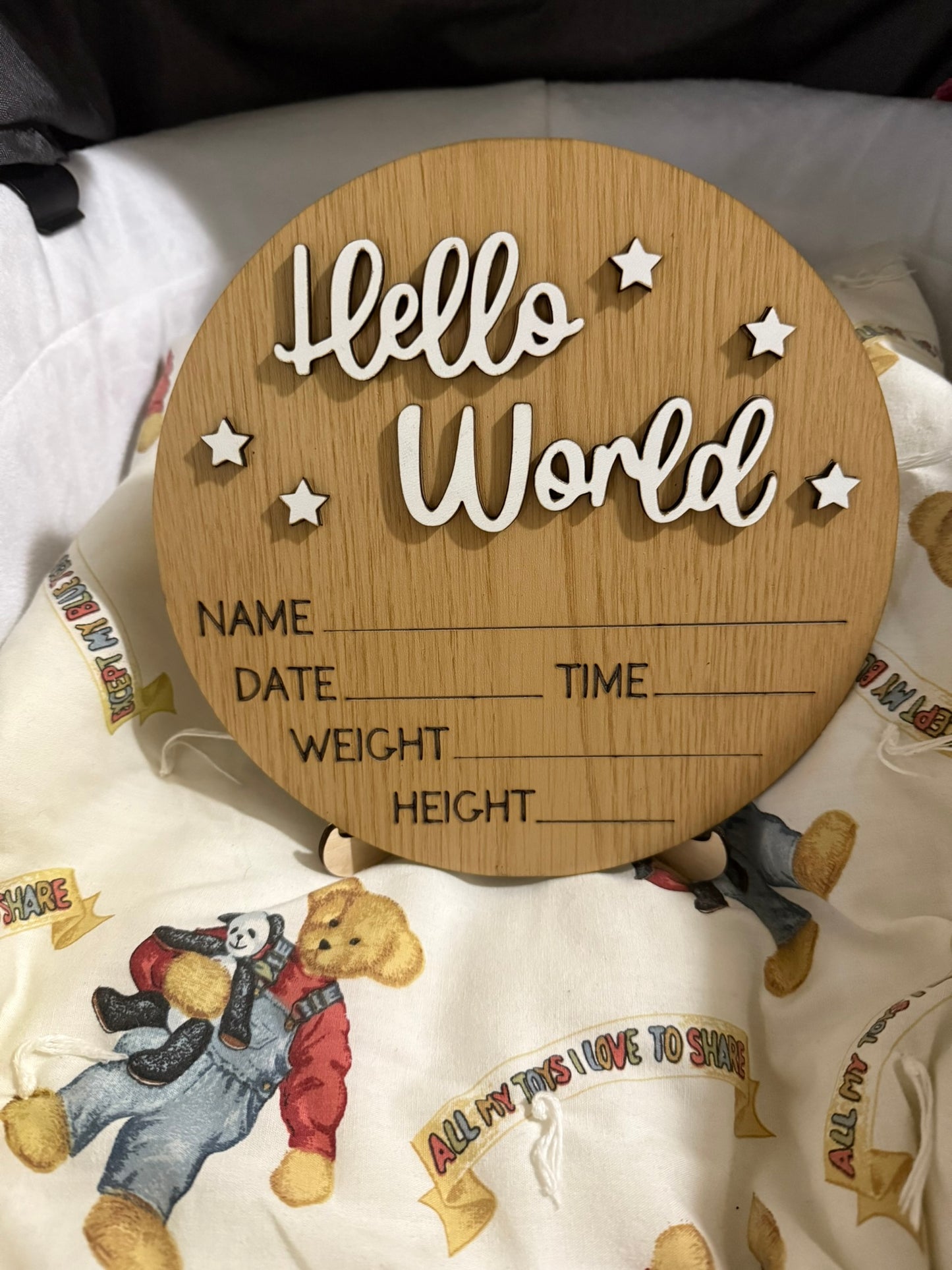 Hello World Baby Announcement Sign – Custom Colors & Display Stand