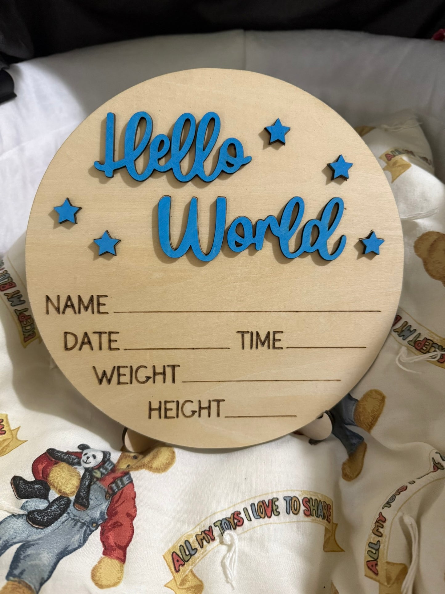 Hello World Baby Announcement Sign – Custom Colors & Display Stand